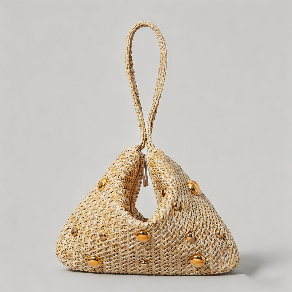 Vintage Studded Straw Triangle Bag