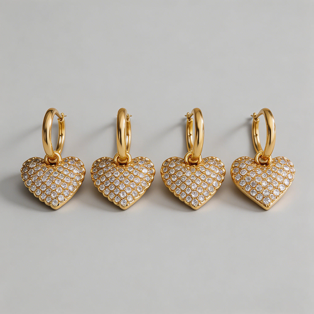 Pave CZ Heart Huggie Hoop Earr - Shopdayla Wholesale - #8450