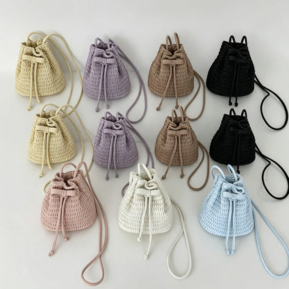 Drawstring Woven Mini Bucket Bag