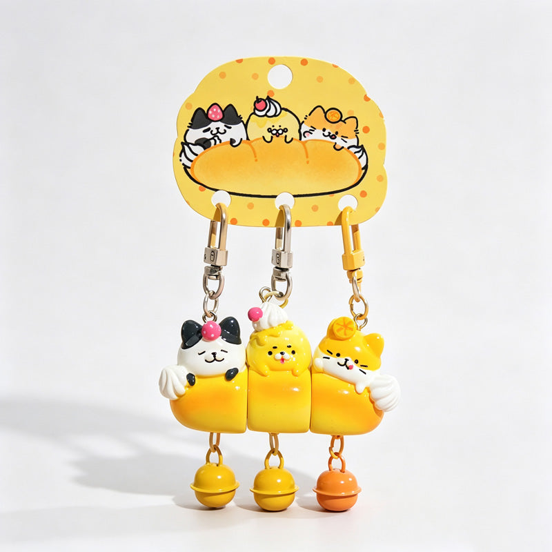 Magnetic 3‑Piece Cat Pastry Keychain Set