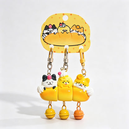 Magnetic 3‑Piece Cat Pastry Keychain Set