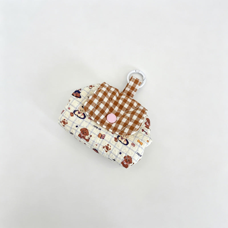 Grid Print Quilted Makeup Pouch