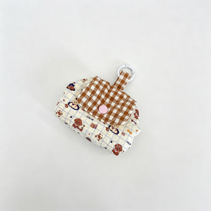 Grid Print Quilted Makeup Pouch