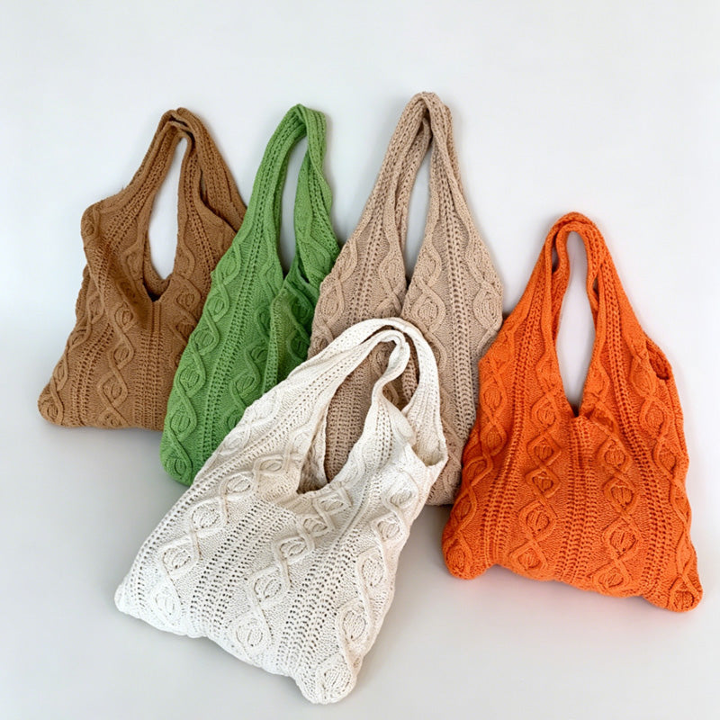 Cable Knit Hobo Tote Bag