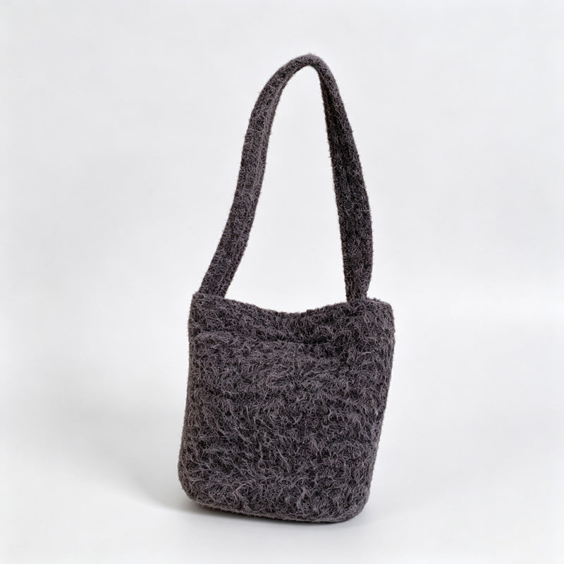 Fuzzy Fleece Bucket Handle Bag