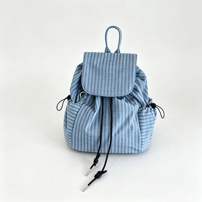 Gingham Drawstring Flap Backpack