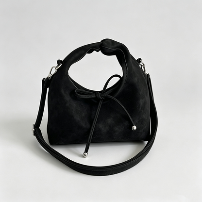 Faux Suede Bow Shoulder Bag