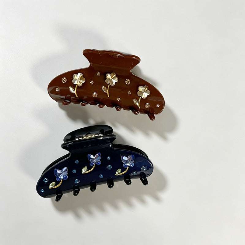 Flower Rhinestone Large Hair Claw