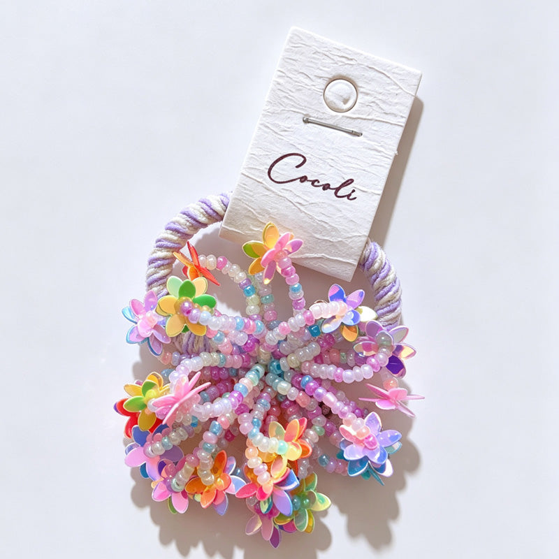 Colorful Bead Flower Elastic Hair Tie