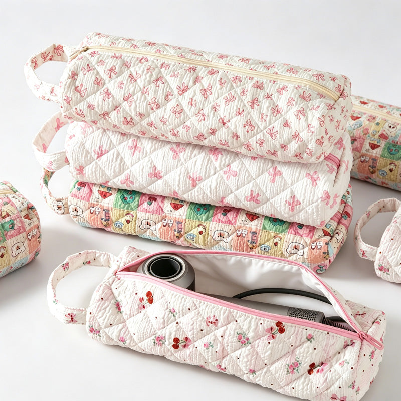 Quilted Floral Storage Pouch