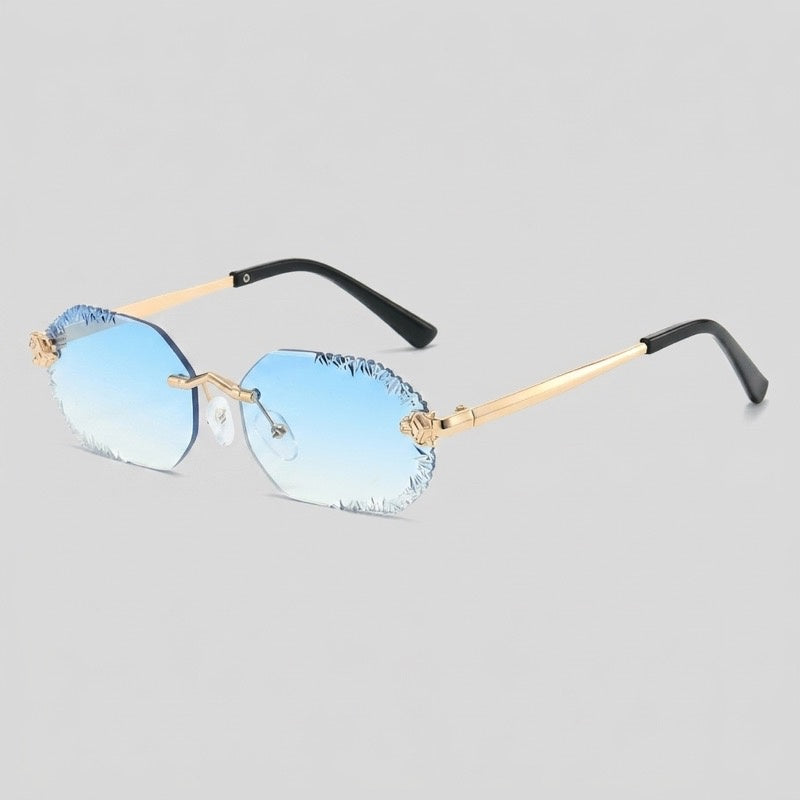 Rimless Jagged Edge Gradient Lens Metal Sunglasses