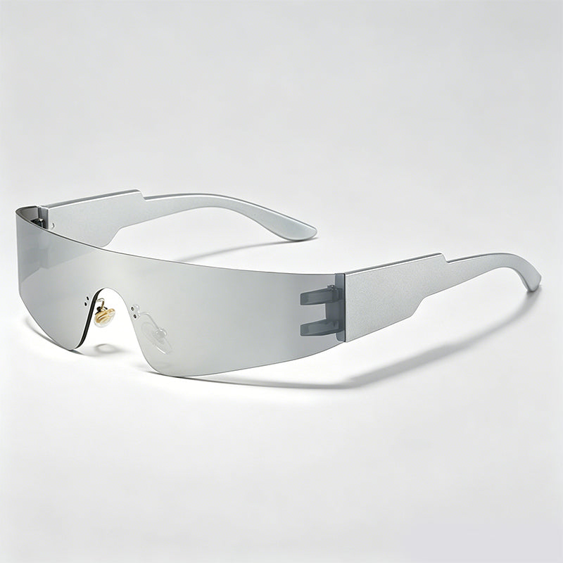 Rimless One Piece Wrap Around Sport Sunglasses