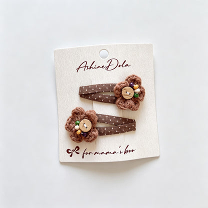 Brown Flower Fabric Hair Clips