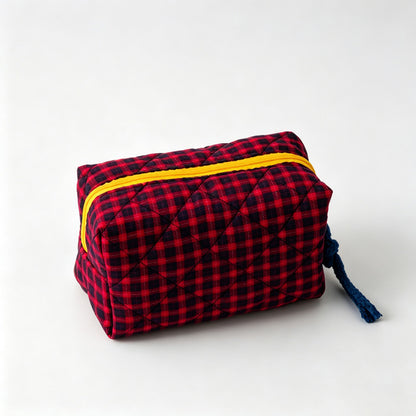 Quilted Grid Pattern Cosmetic Pouch