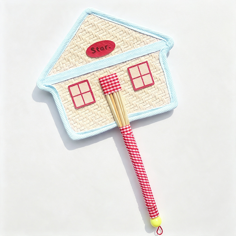 House Shape Woven Straw Hand Fan