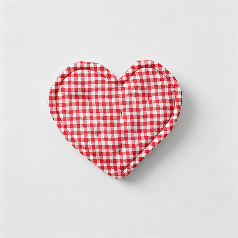 Heart Shaped Check & Dot Padded Fabric Coaster