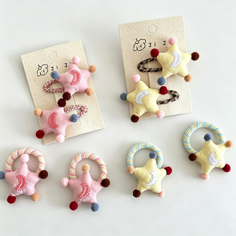 Star Moon Fabric Hair Clips