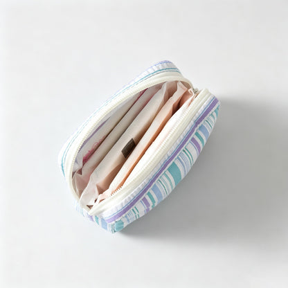 Striped Zipper Storage Pouch