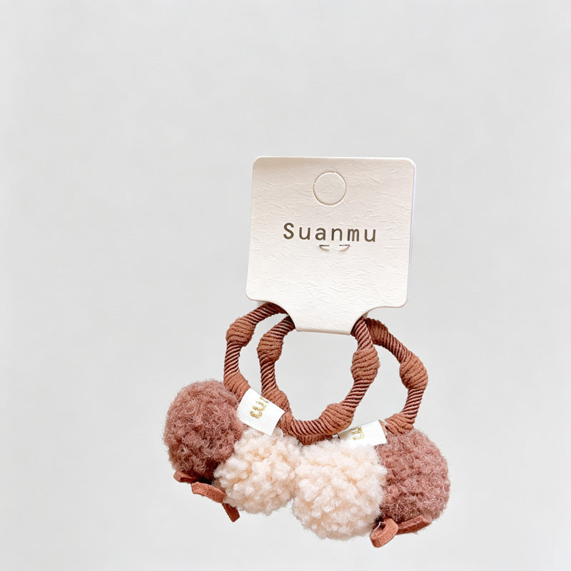 Brown Bow Pom Pom Hair Clips