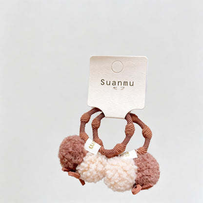 Brown Bow Pom Pom Hair Clips