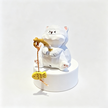 Resin Cat Fishing Figurine Ornament