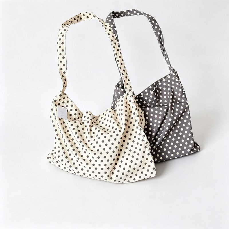 Polka‑Dot Open‑Top Shoulder Bag