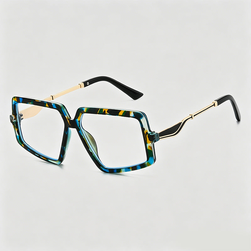 Large Square Irregular Two-tone Metal Temple Fashion Glasses