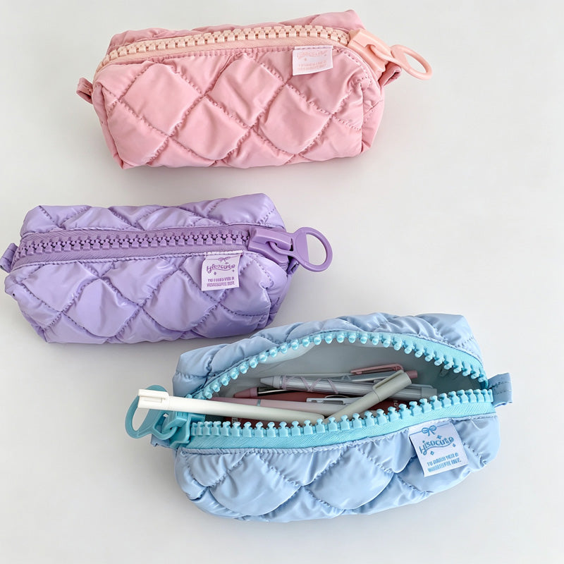 Quilted Zipper Pencil Pouch Storage Bag