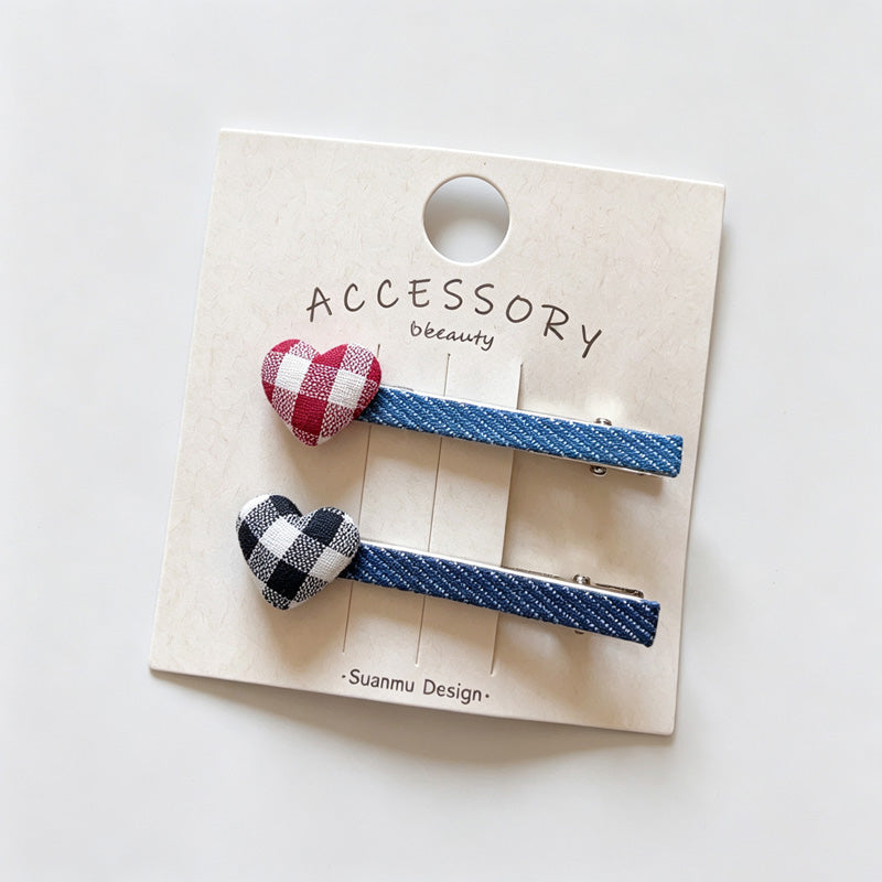 Denim Heart Shape Hair Clips