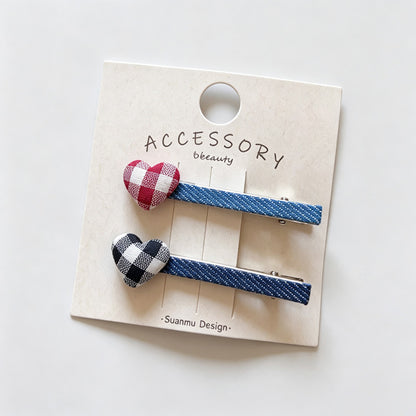 Denim Heart Shape Hair Clips
