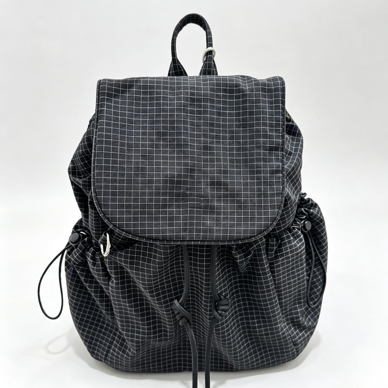 Check Drawstring Flap Backpack