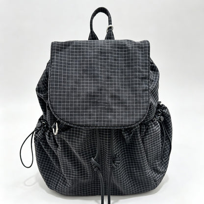 Check Drawstring Flap Backpack