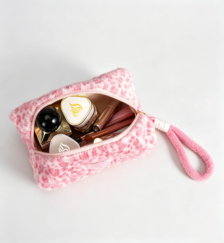 Leopard Fleece Cosmetic Pouch