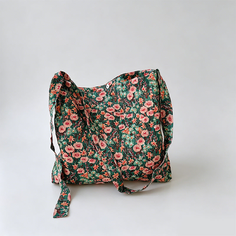 Natural Crinkle Printed Cotton Tote Crossbody Bag