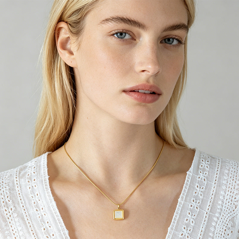 Minimalist Square White Mother-of-Pearl Pendant Necklace