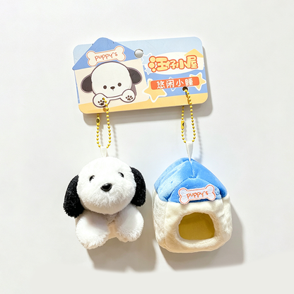 Plush Puppy with House Pouch Keychain