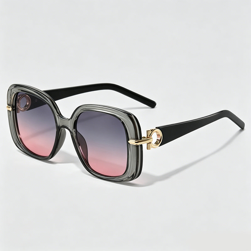Metal Circle Decor Oversized Square Sunglasses