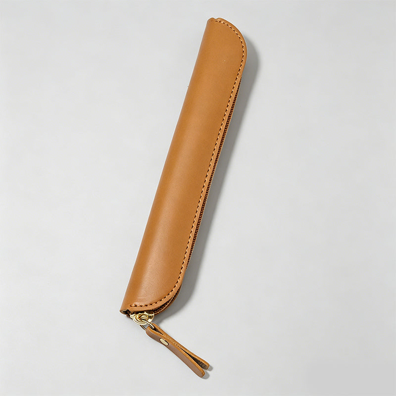 Solid Color Leather Pencil Case