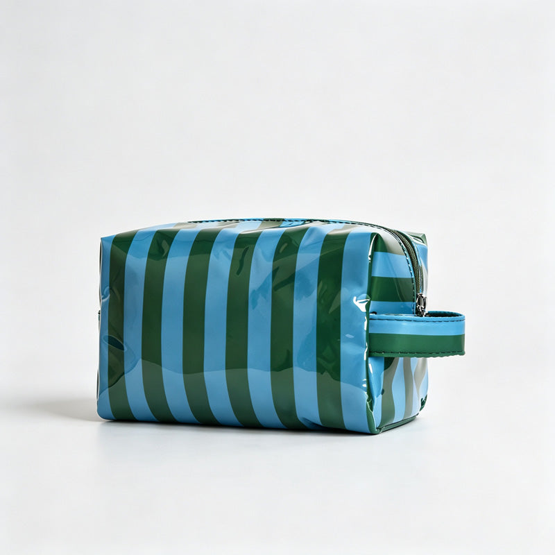 Striped PVC Zipper Cosmetic Pouch