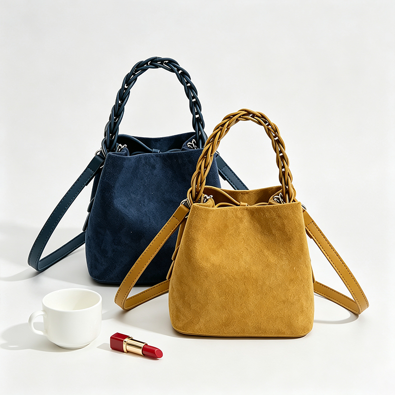 Braided Crossbody Bucket Handle Bag