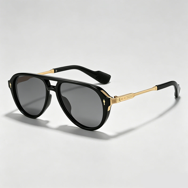 Dual Bridge Mixed Metal Pilot Aviator Sunglasses