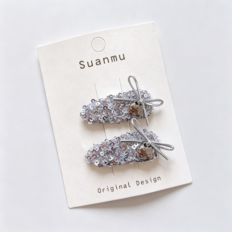Silver Shiny Fabric Bow Hair Accessories