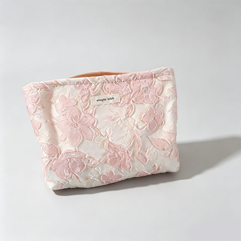 Embossed Floral Canvas Cosmetic Pouch