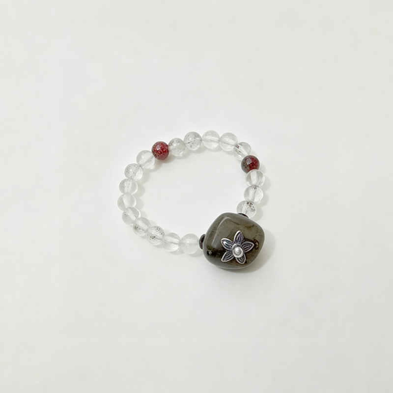 Wooden Clear Stretch Beaded Ring