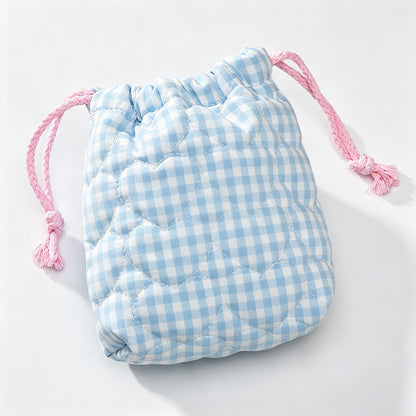 Quilted Gingham Drawstring Storage Pouch