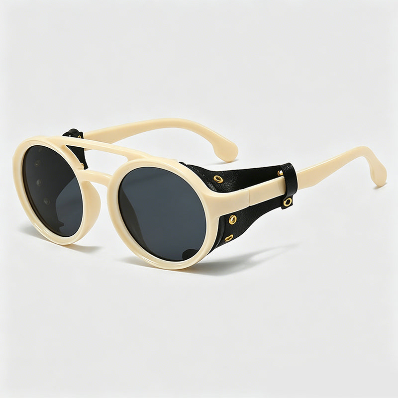 Steampunk Round Leather Wrap Sunglasses