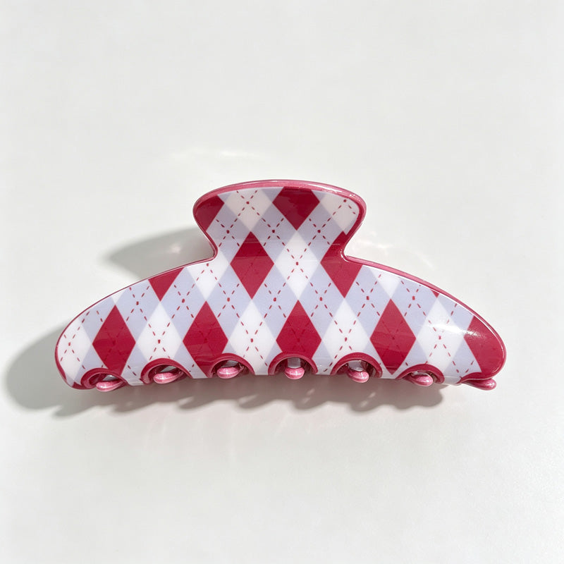 Argyle Print Fan Shape Hair Claw