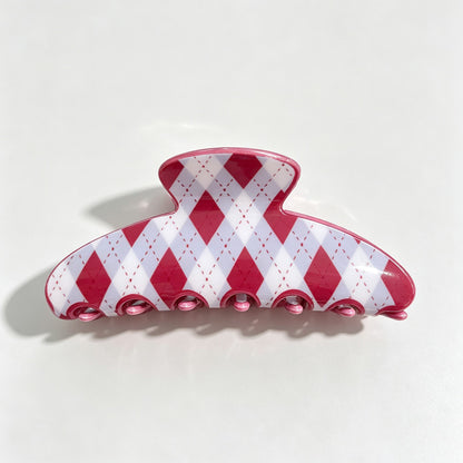 Argyle Print Fan Shape Hair Claw