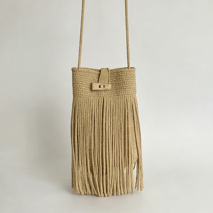 Fringe Drawstring Bucket Bag