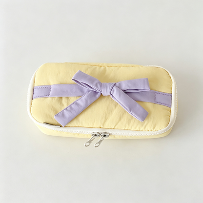 Bow‑Decorated Fabric Pencil Pouch